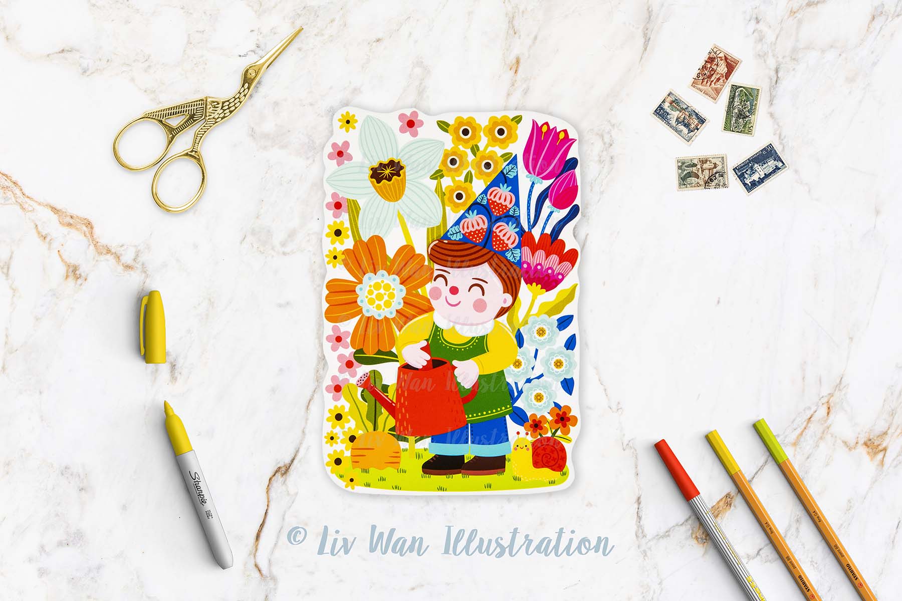 garden gnome postcard