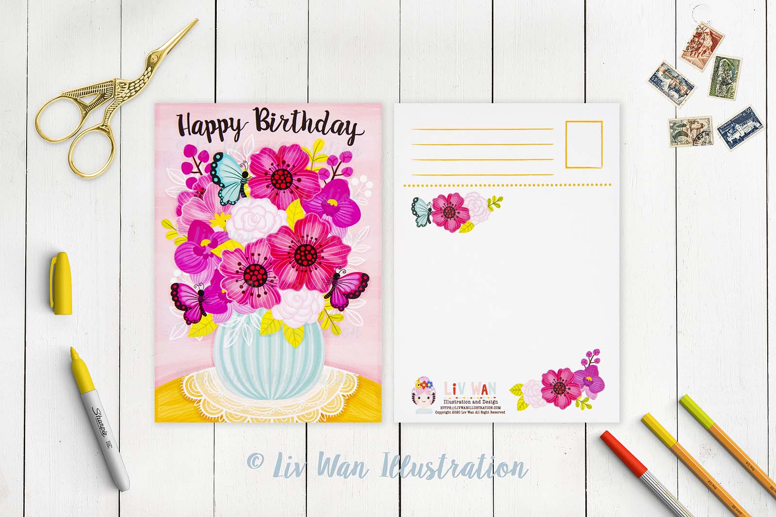 Happy Birthday Flowers Postcard
