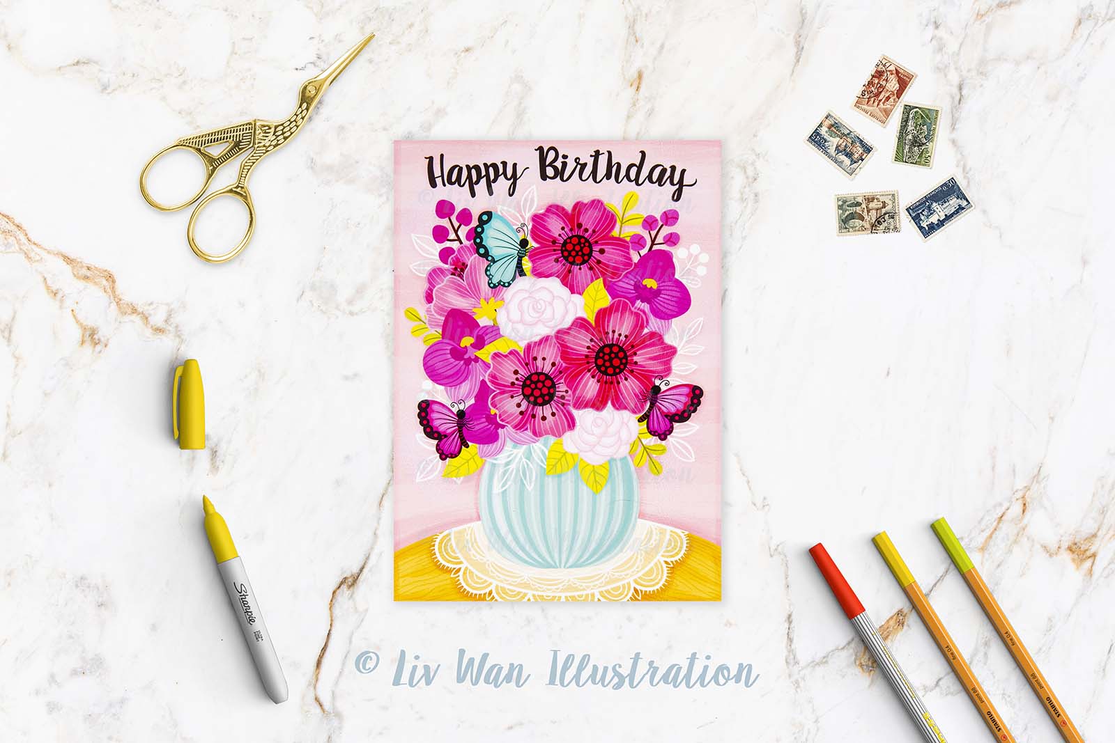 Happy Birthday Flowers Postcard