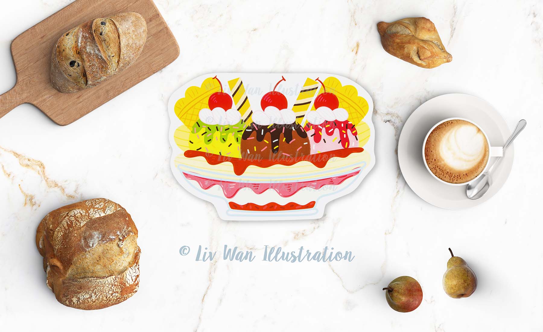 Banana Split Ice Cream Sundae Postcard