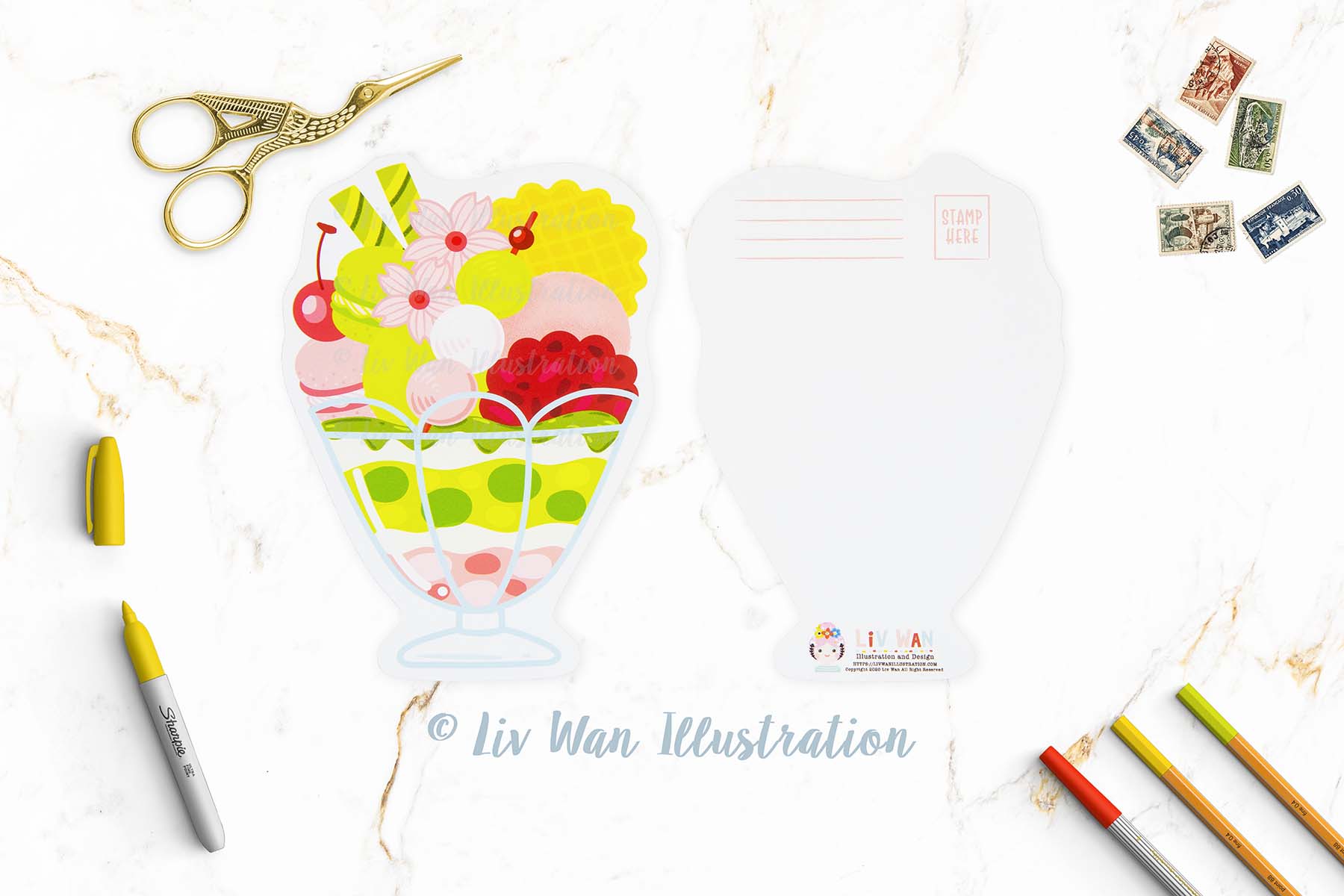 Cherry Blossom Ice Cream Sundae Postcard