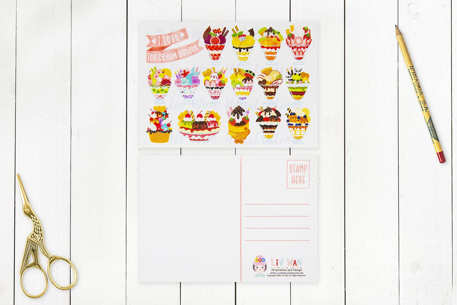 I love Ice Cream Sundae Postcard