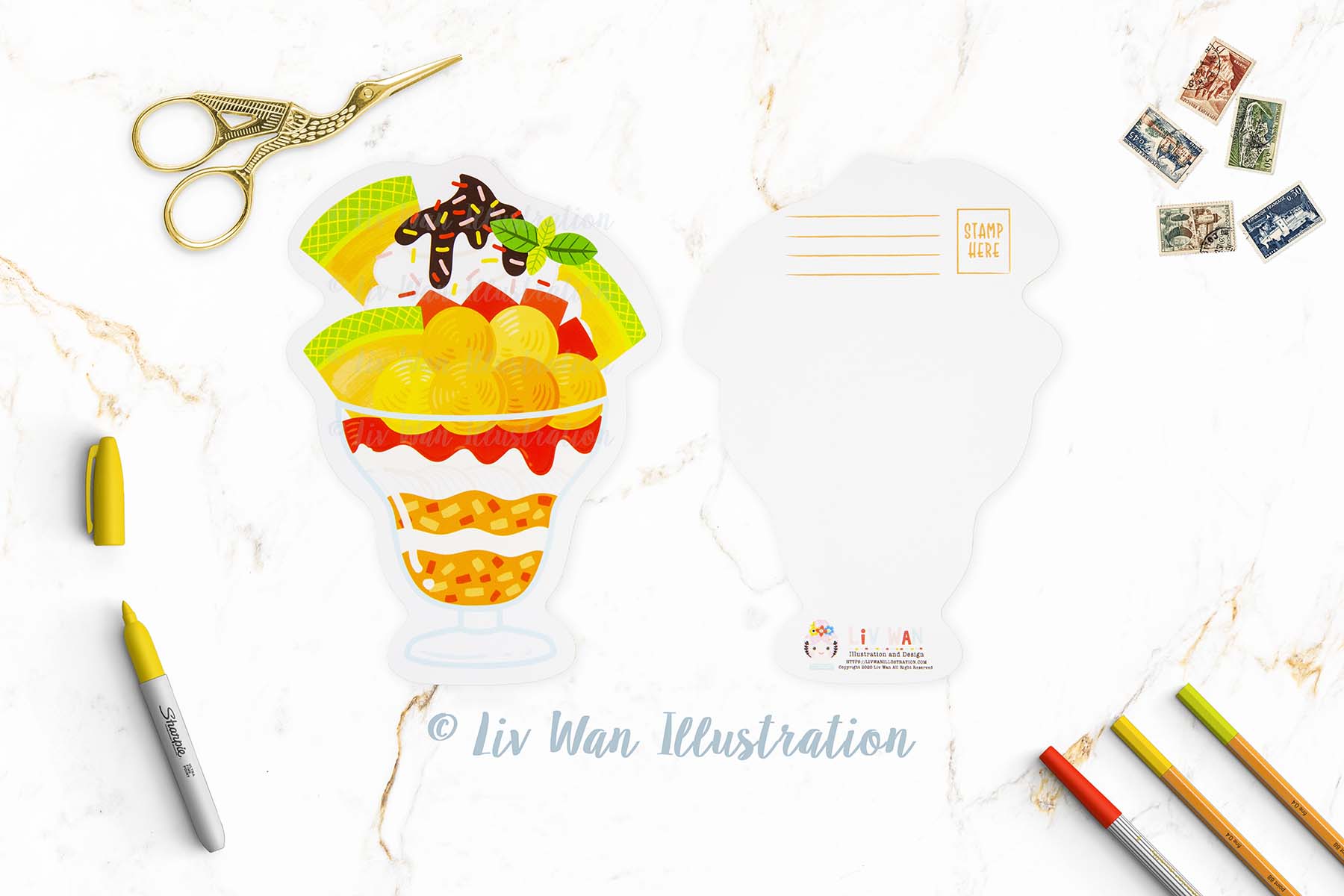 Melon Ice Cream Sundae Postcard