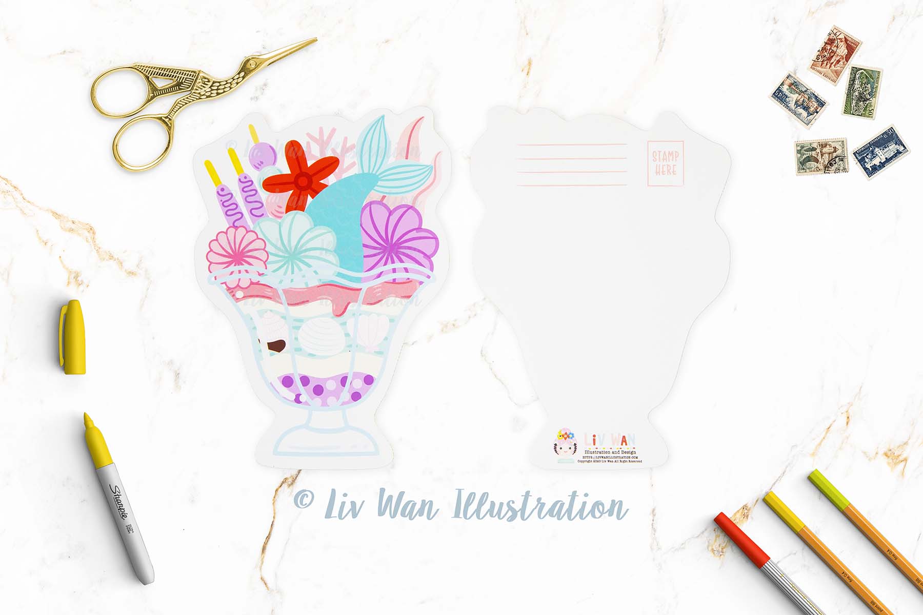 Mermaid Ice Cream Sundae Postcard