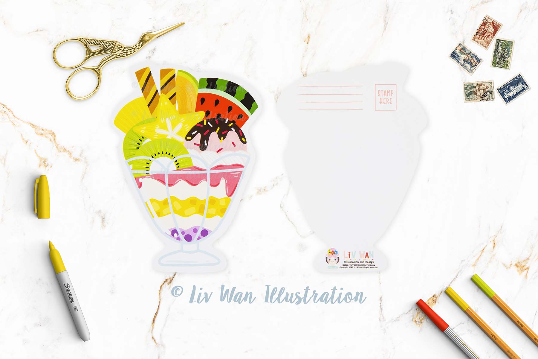 Tropical Fruit Sundae Postcard