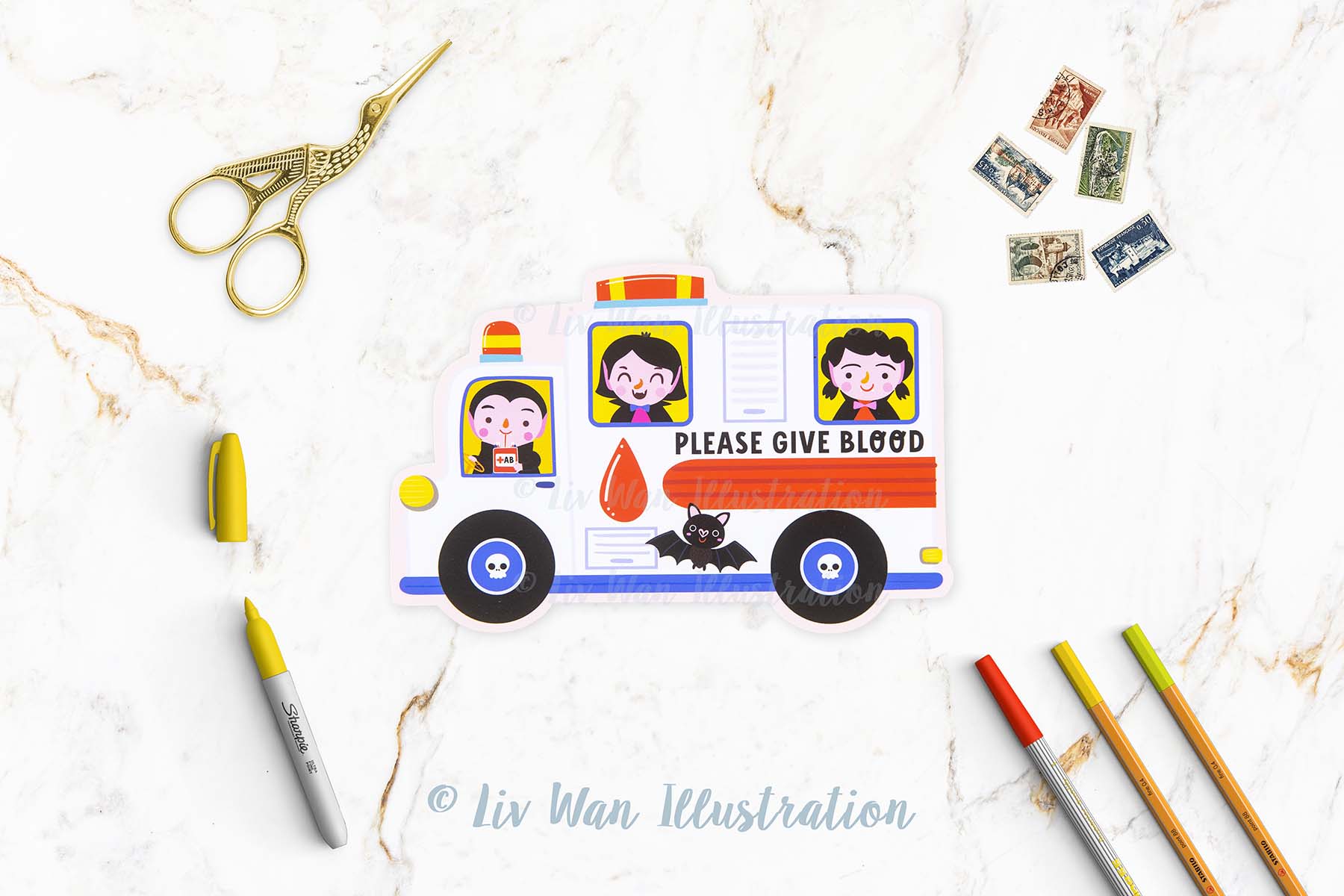 Halloween Blood Van Postcard