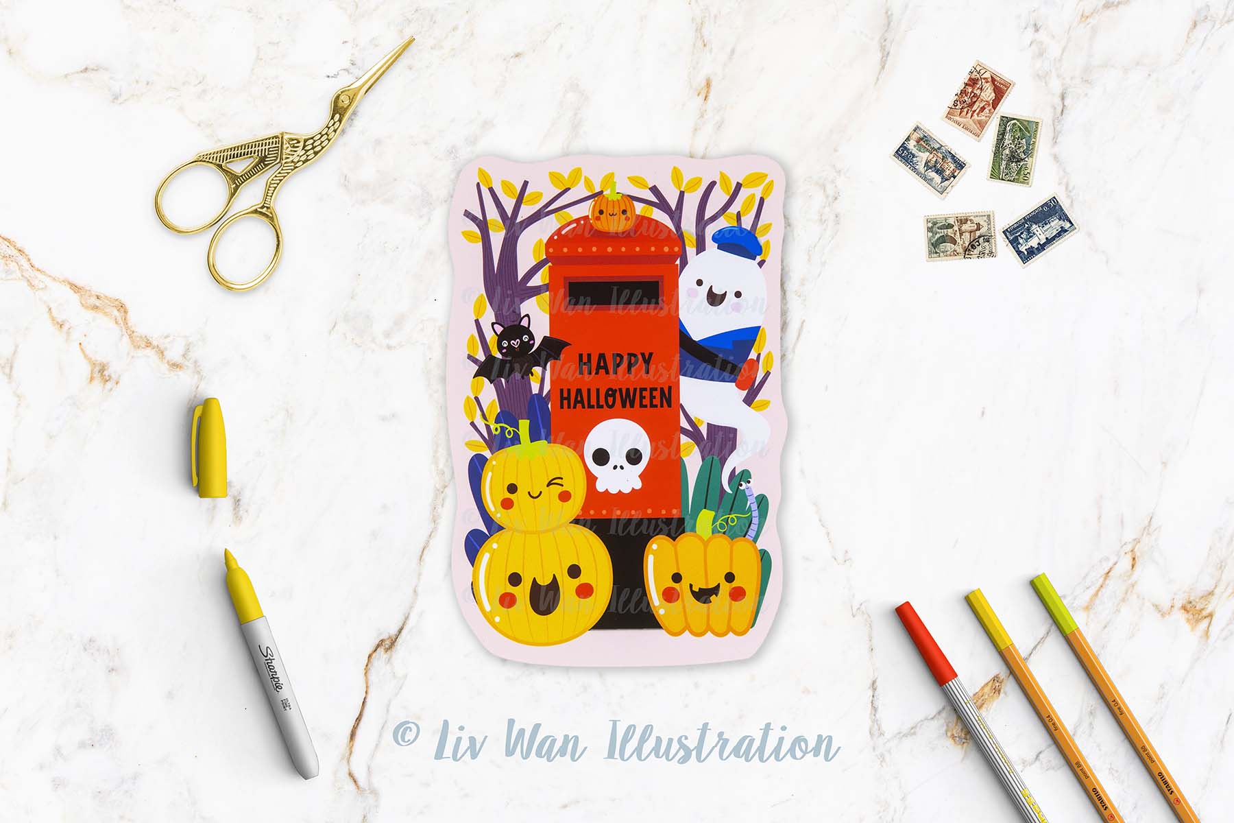 Halloween Post Box Postcard
