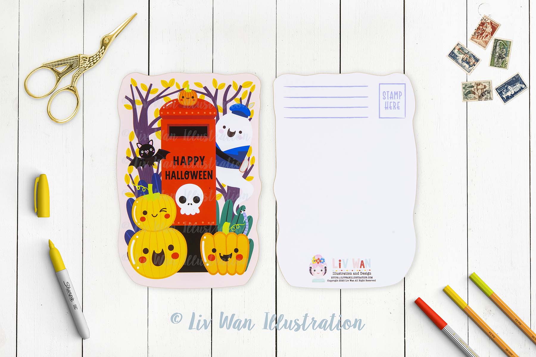 Halloween Post Box Postcard