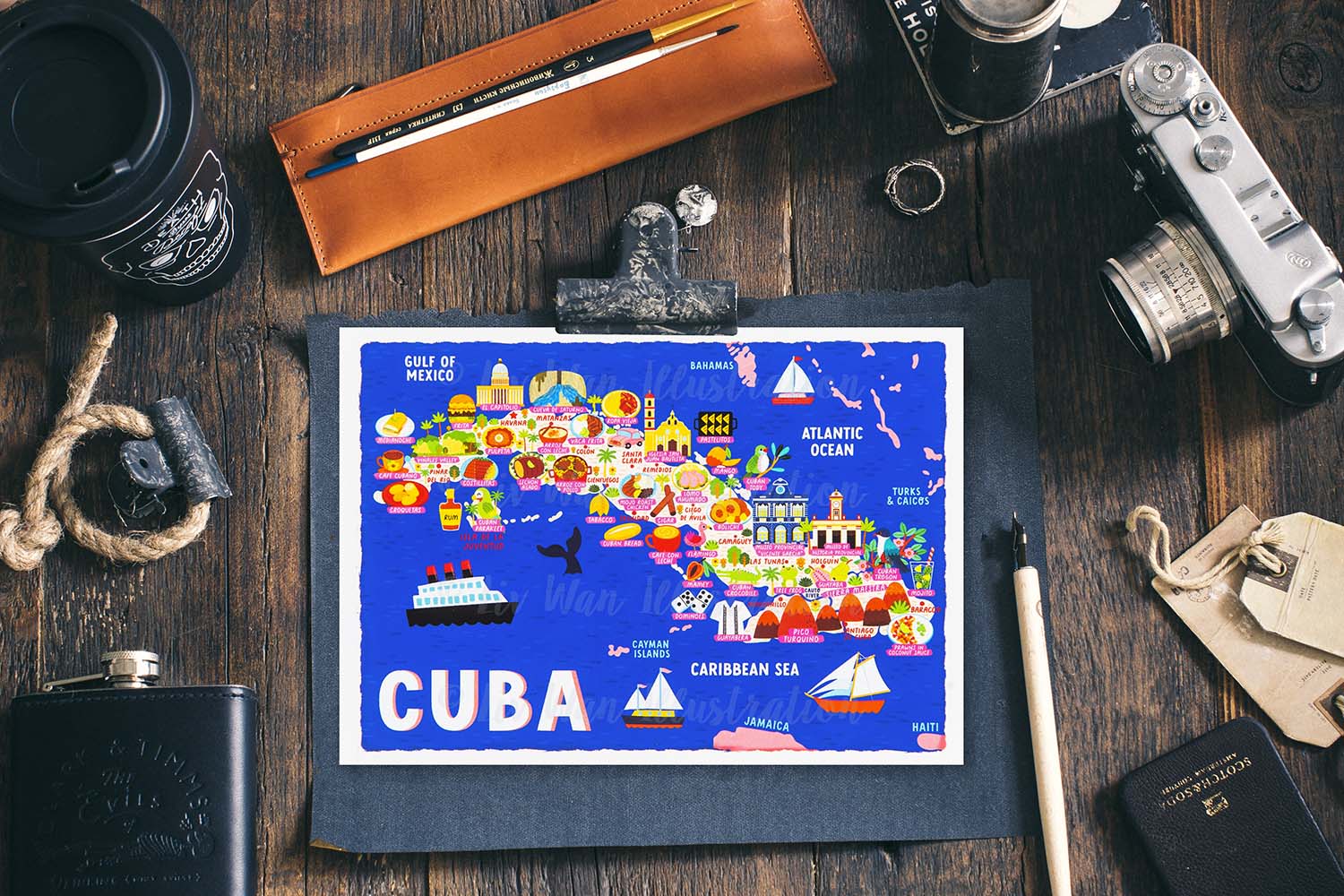 cuba map postcard