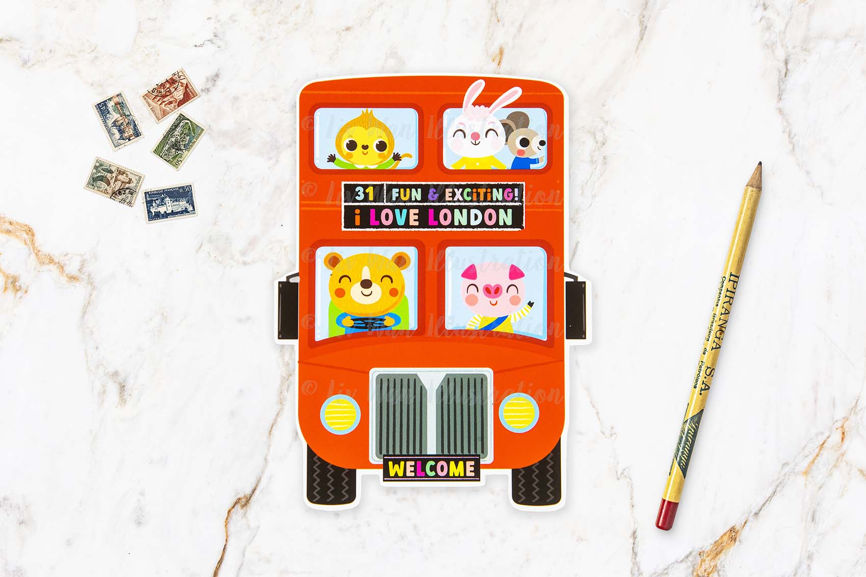 Double Decker Bus Postcard