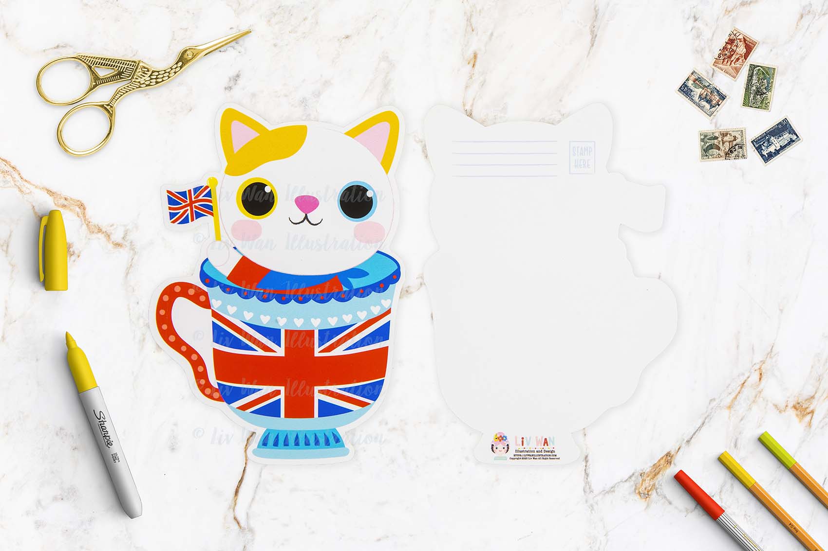 English Tea Cup Cat Postcard