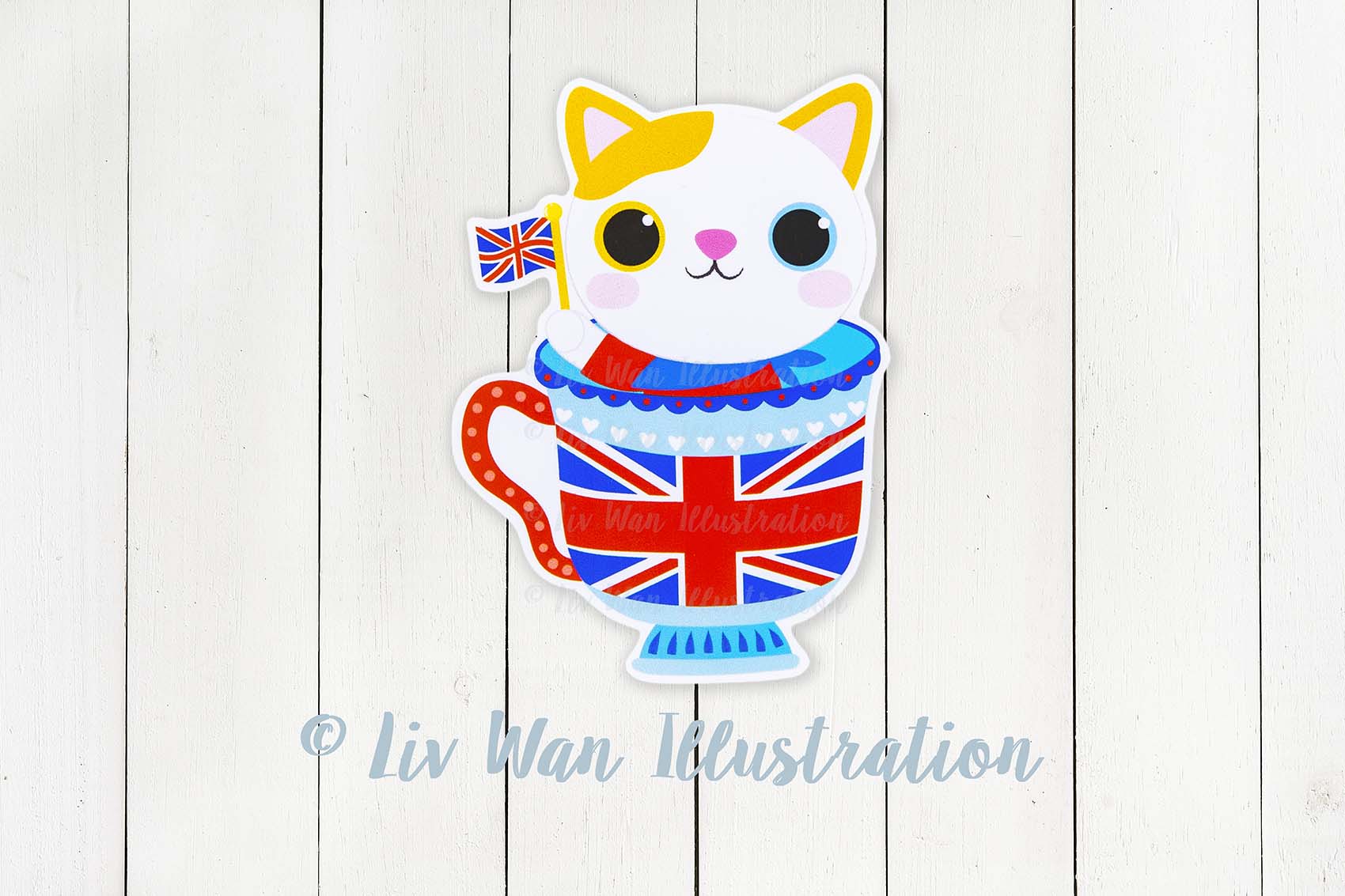 English Tea Cup Cat Sticker