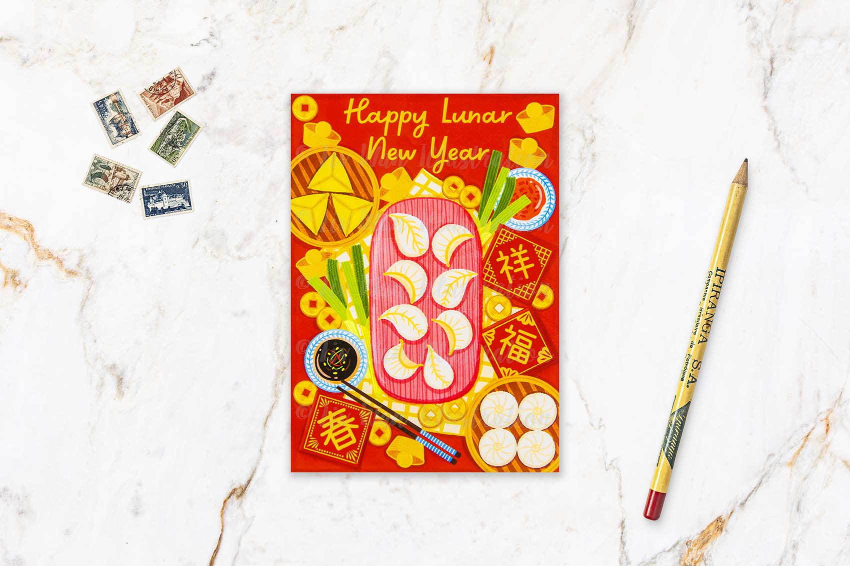 Happy Lunar New Year Dumplings Postcard