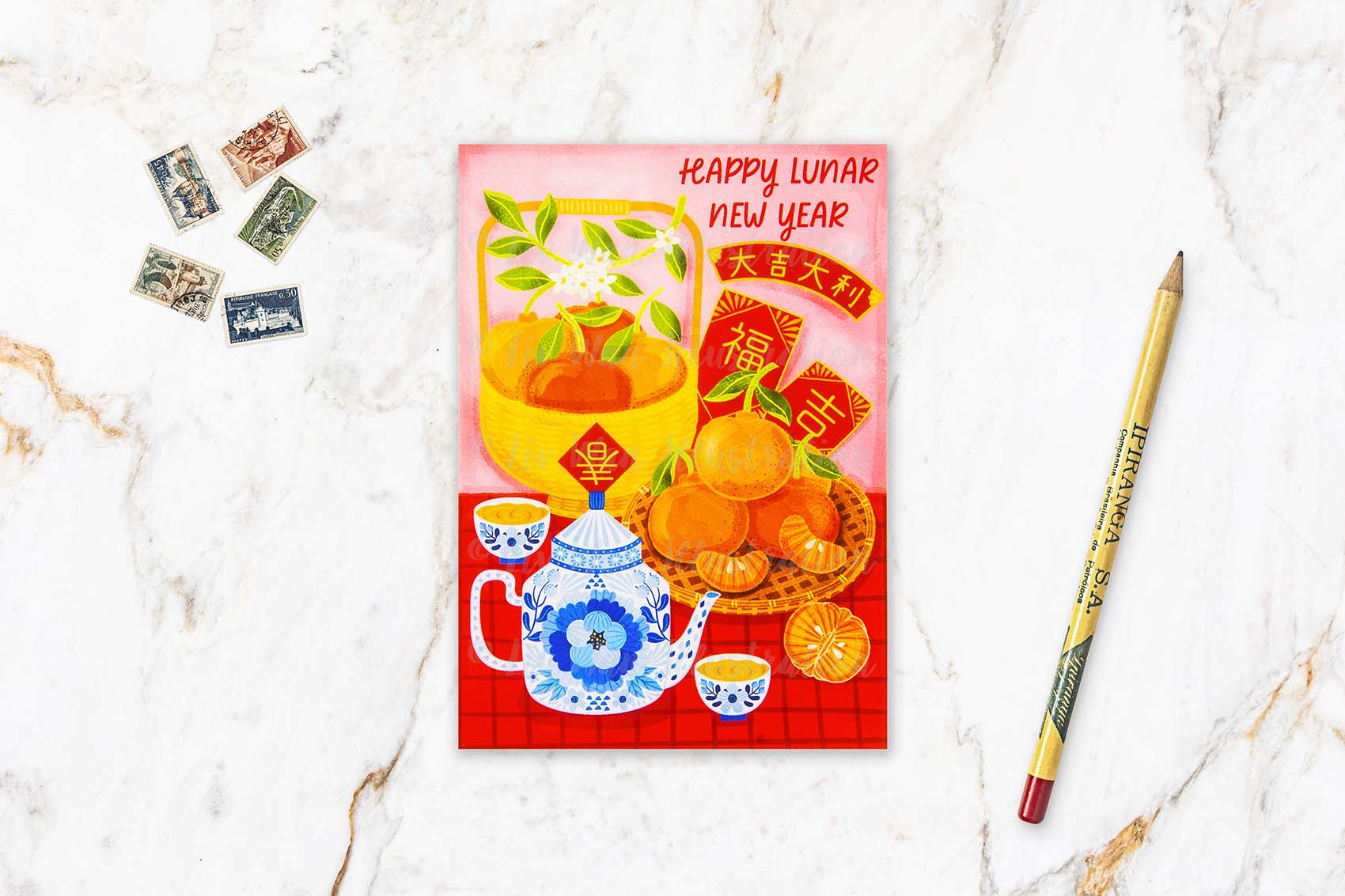 Happy Lunar New Year Tangerine Postcard