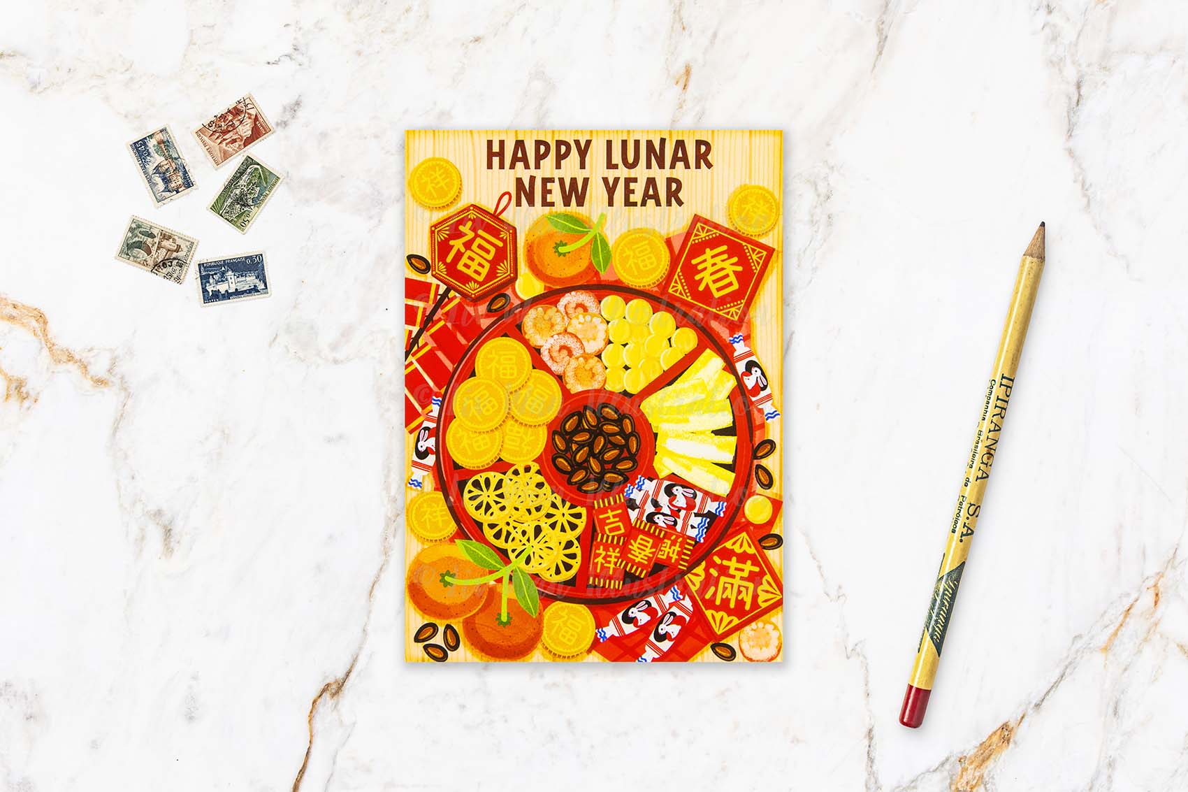 Happy Lunar New Year Candy Box Postcard