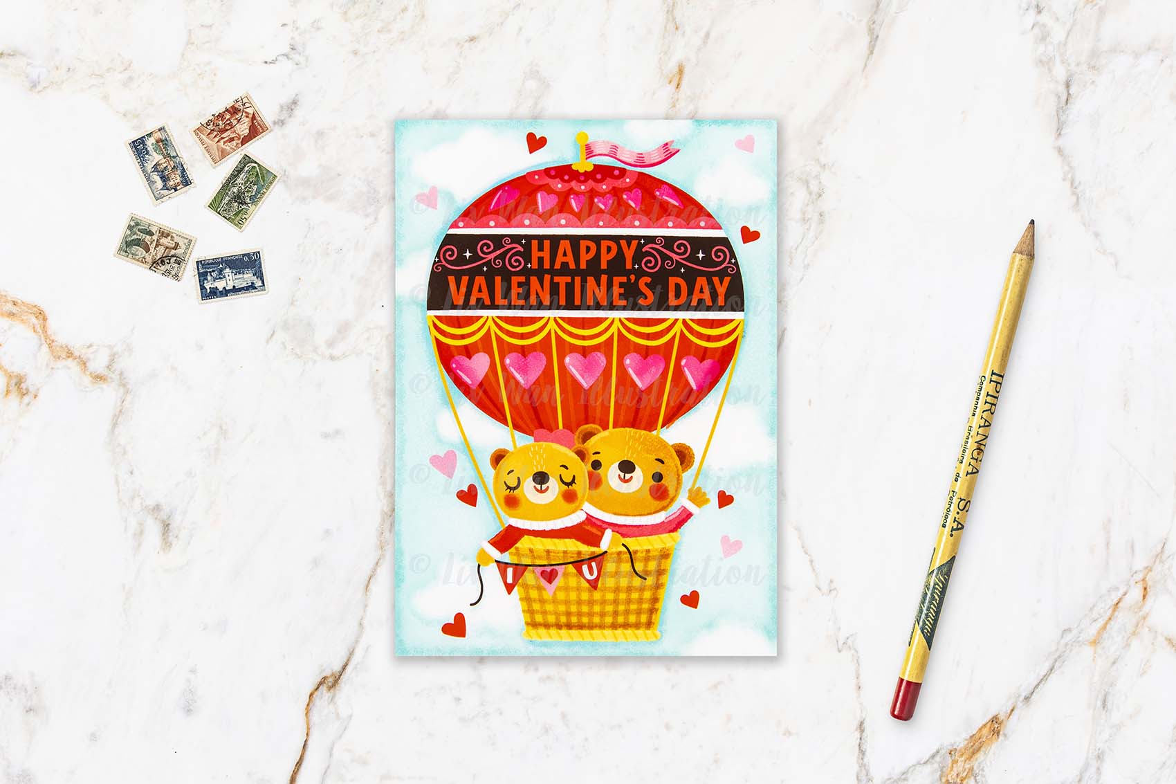 Valentine's Day Hot Air Balloon Postcard