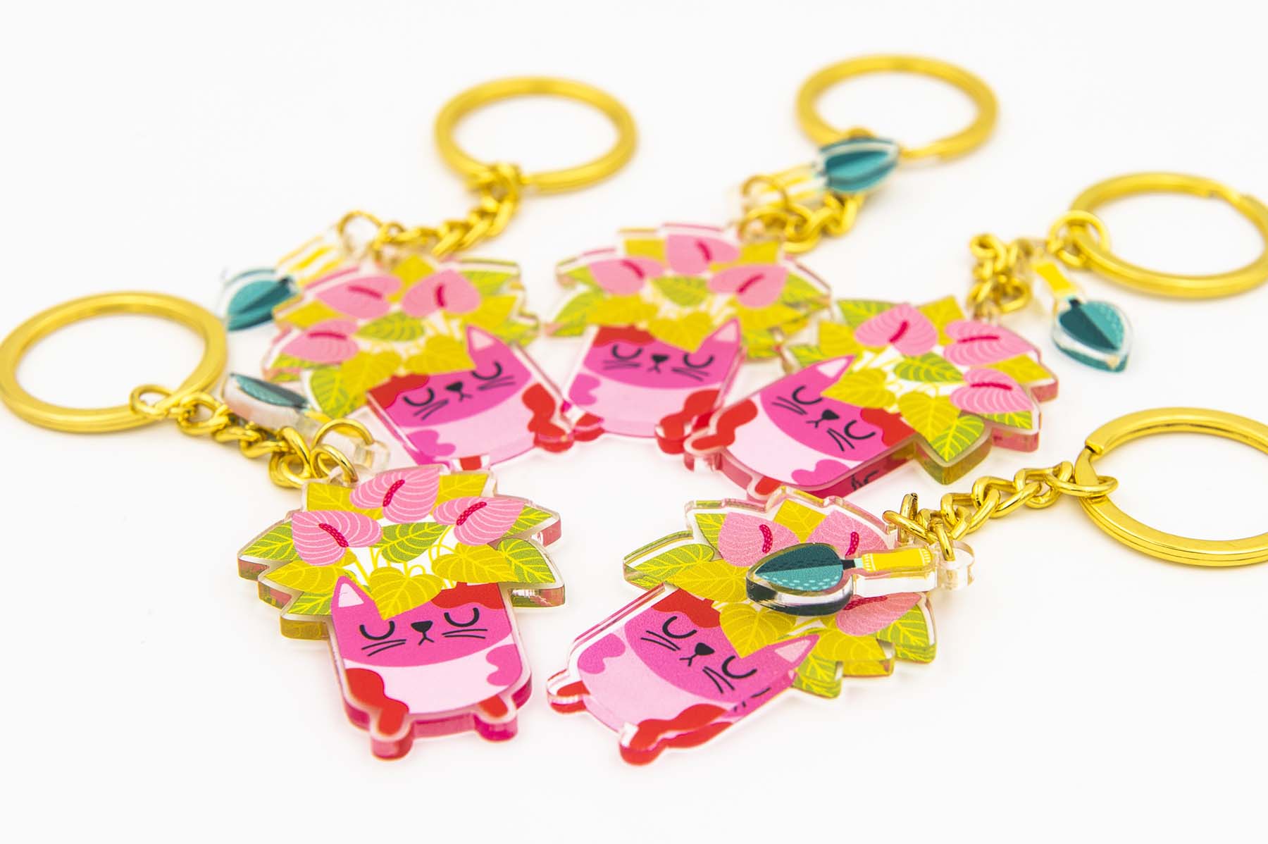 Cat Plant Lovers Keychain