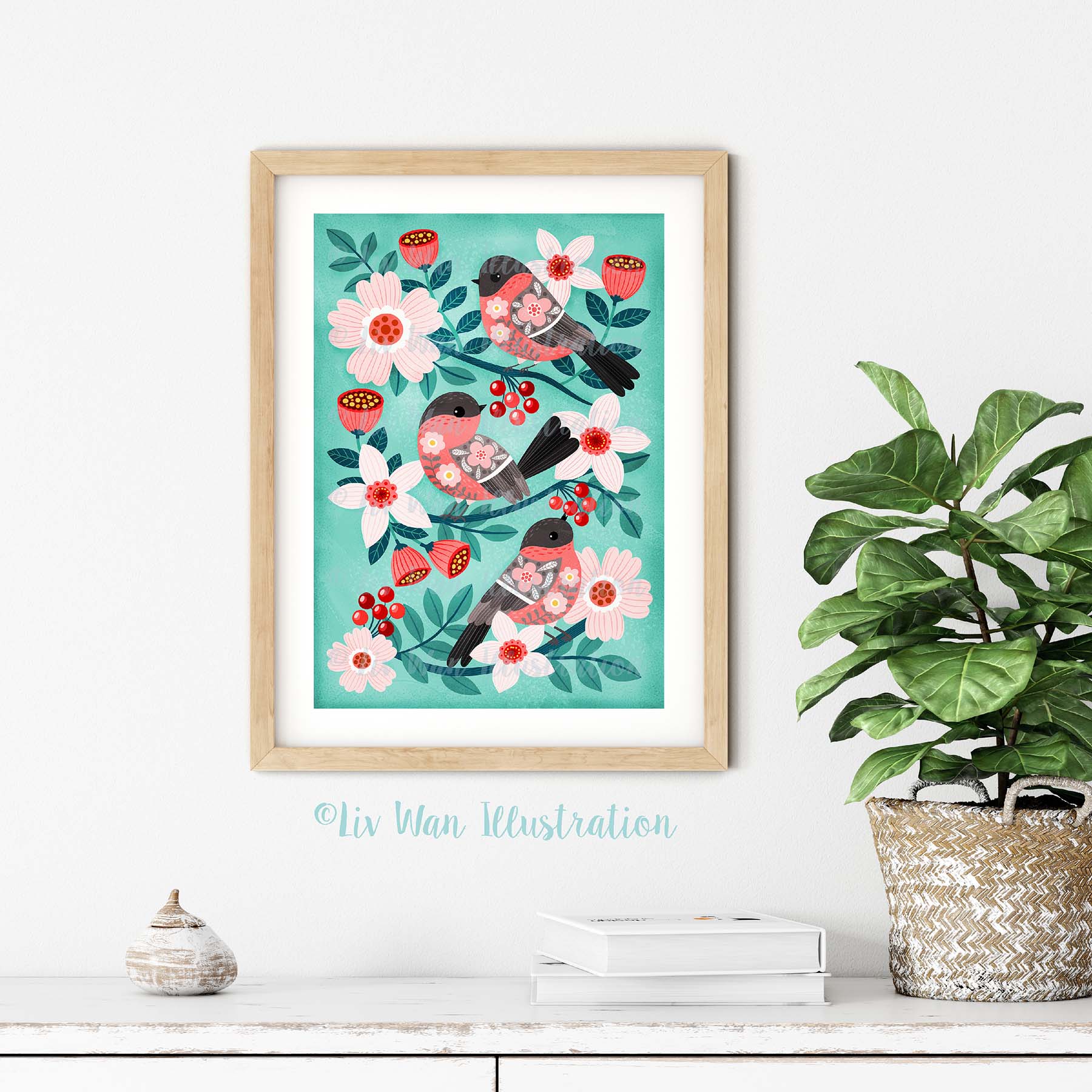 Bullfinch Bird Poster