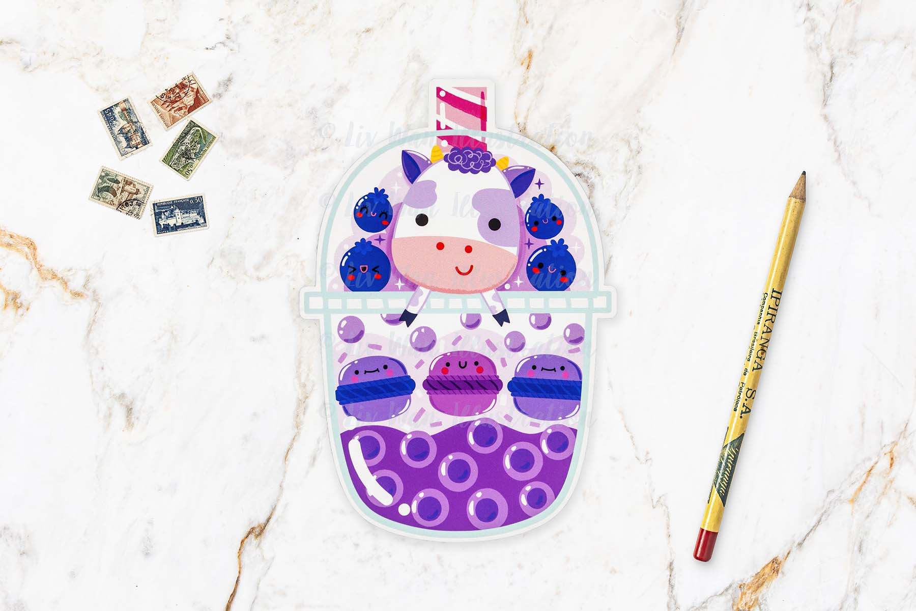 Blueberry Cow Bubble Tea Postcard