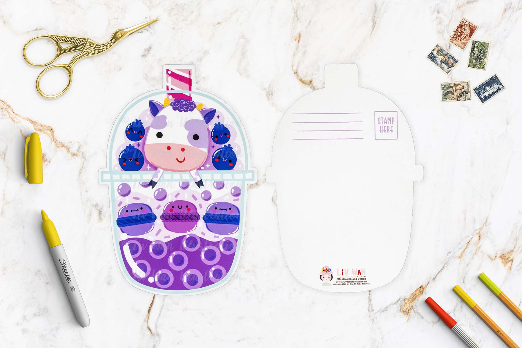 Blueberry Cow Bubble Tea Postcard