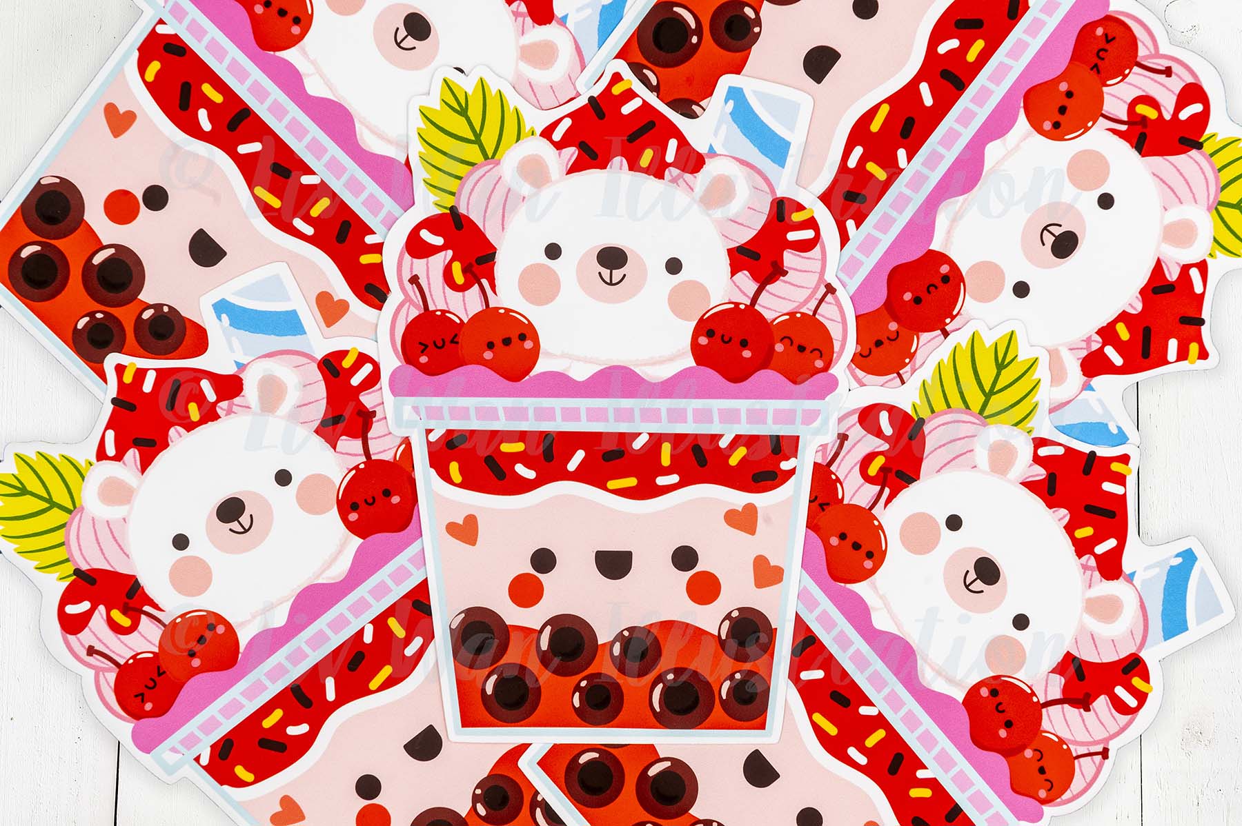 Cherry Bear Bubble Tea Postcard