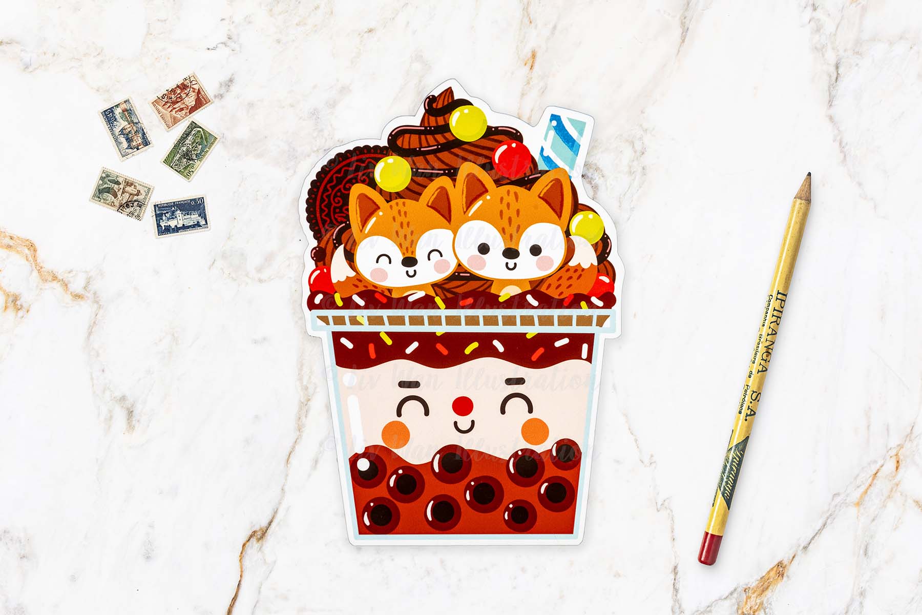 Chocolate Fox Bubble Tea Postcard