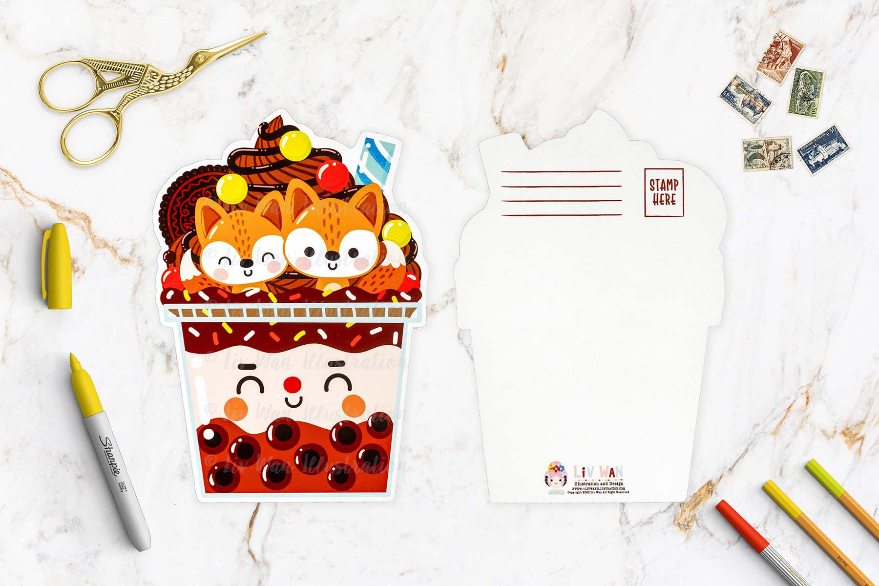 Chocolate Fox Bubble Tea Postcard