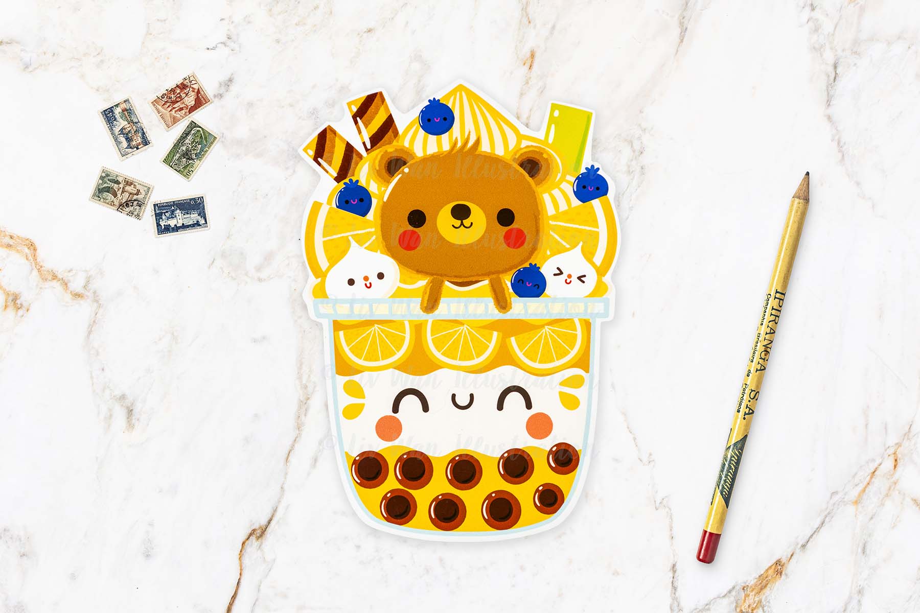 Lemon Bear Bubble Tea Postcard