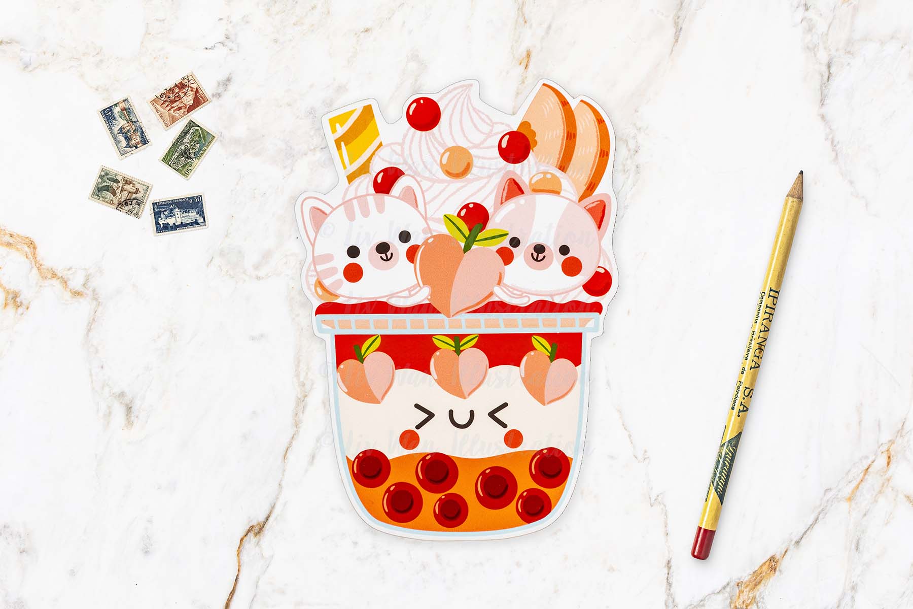 Peach Kitten Bubble Tea Postcard