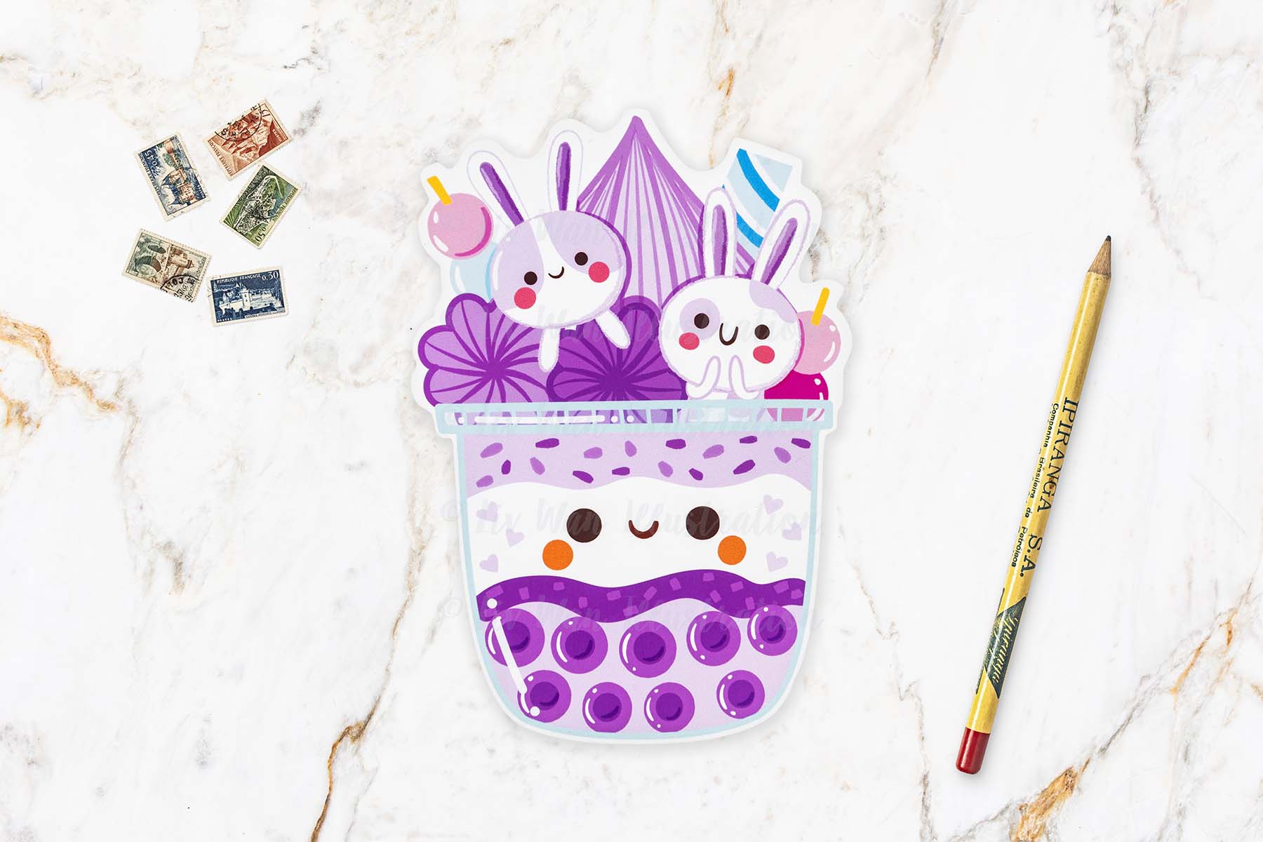 Taro Bunny Bubble Tea Postcard