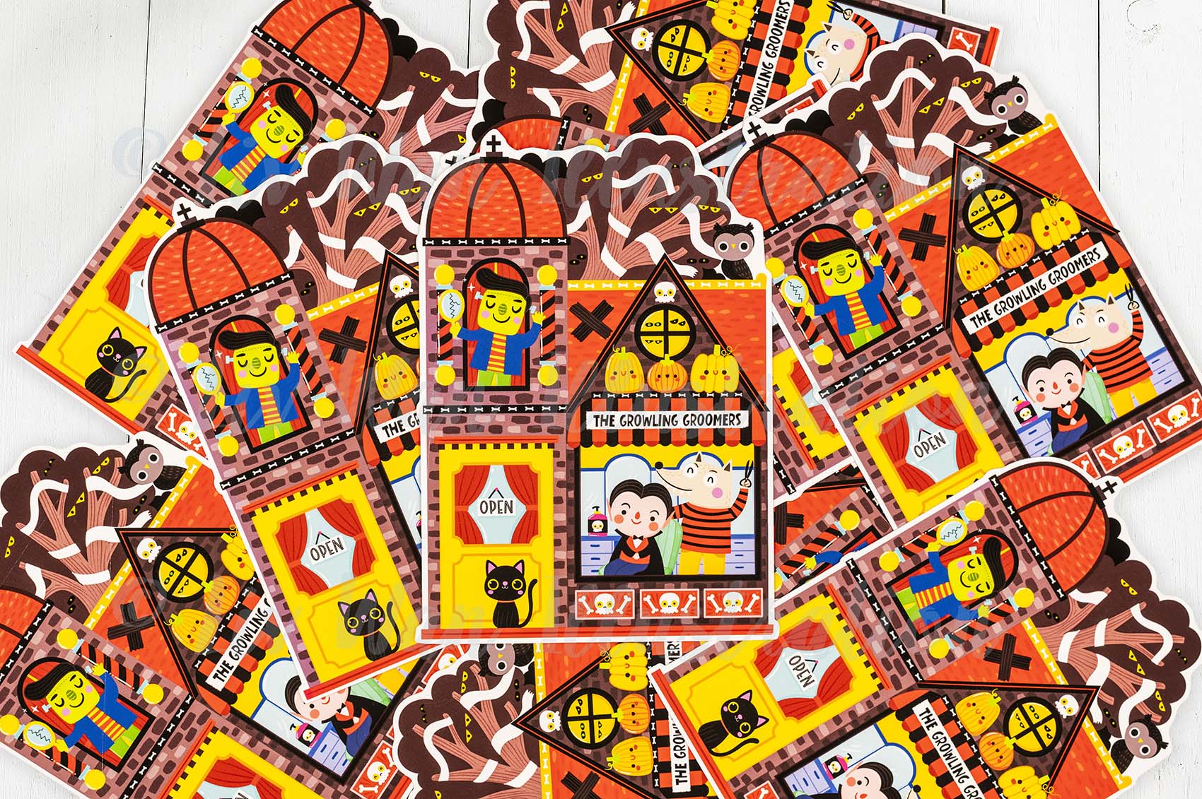 Growling Groomers Halloween Postcard