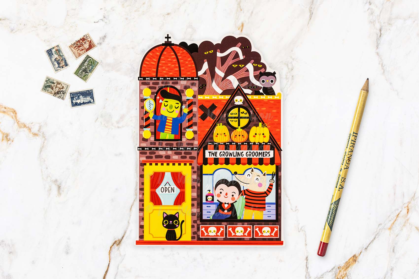 Growling Groomers Halloween Postcard