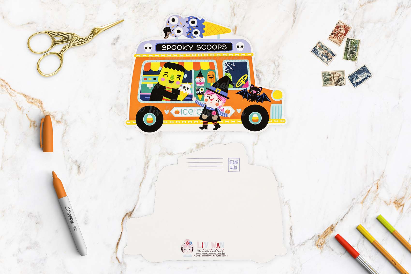 Halloween Ice Cream Van Postcard