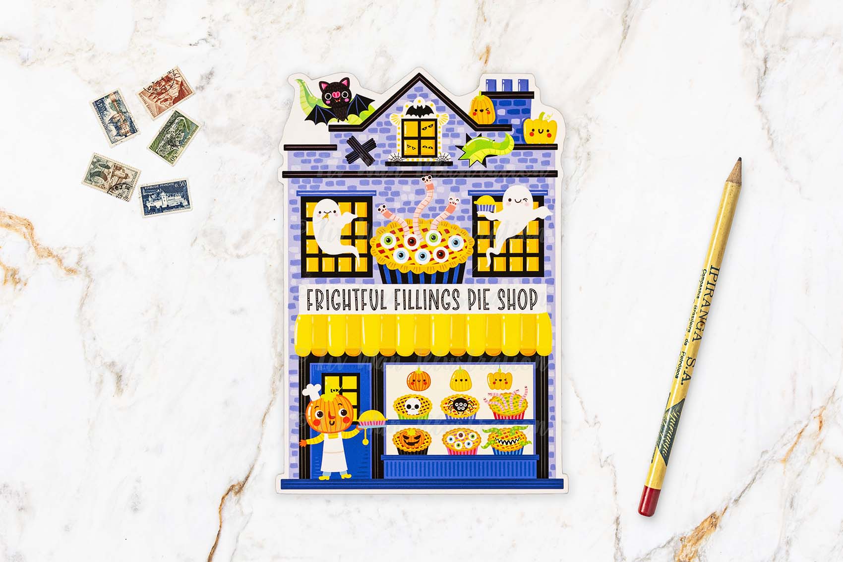 Frightful Fillings Halloween Pie Shop Postcard