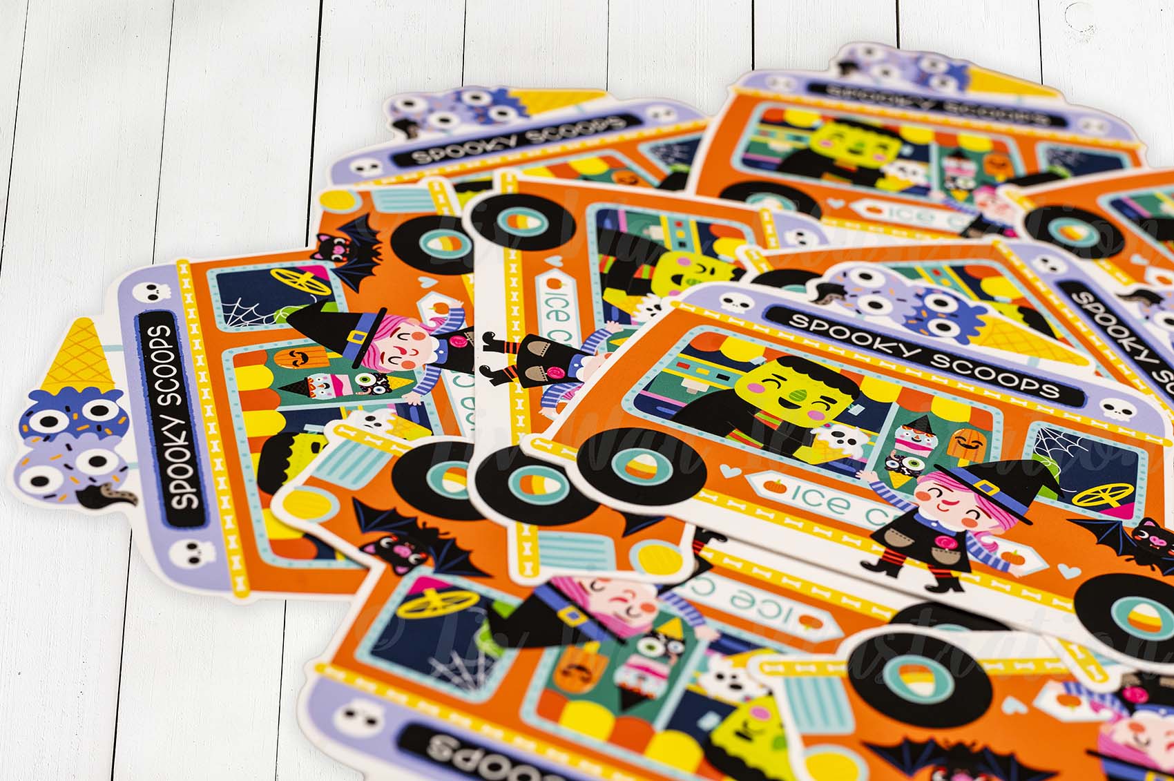 Halloween Ice Cream Van Postcard