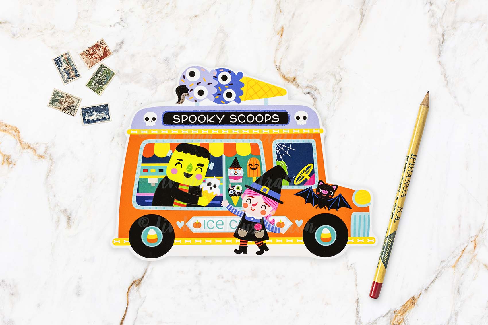 Halloween Ice Cream Van Postcard