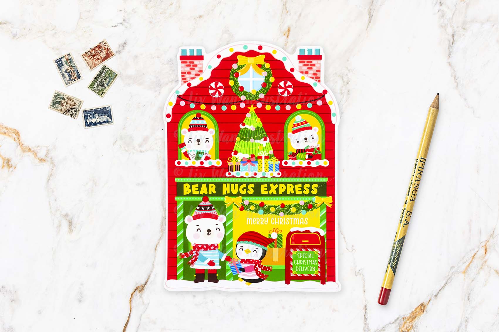 Bear Hugs Express Christmas Postcard