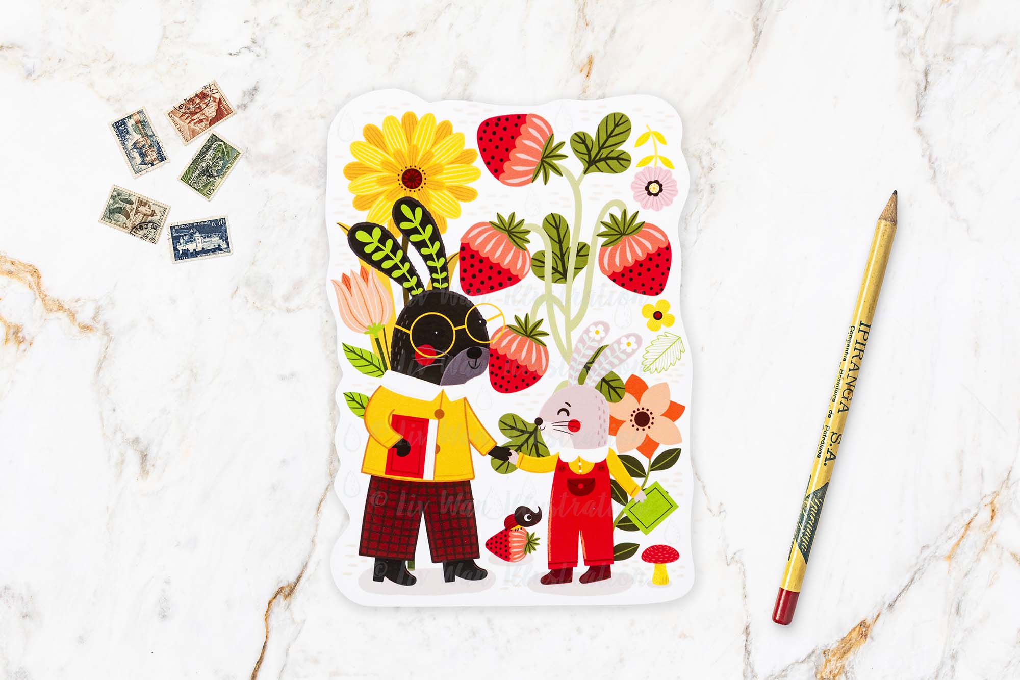 Easter Bunnies with Strawberries Postcard