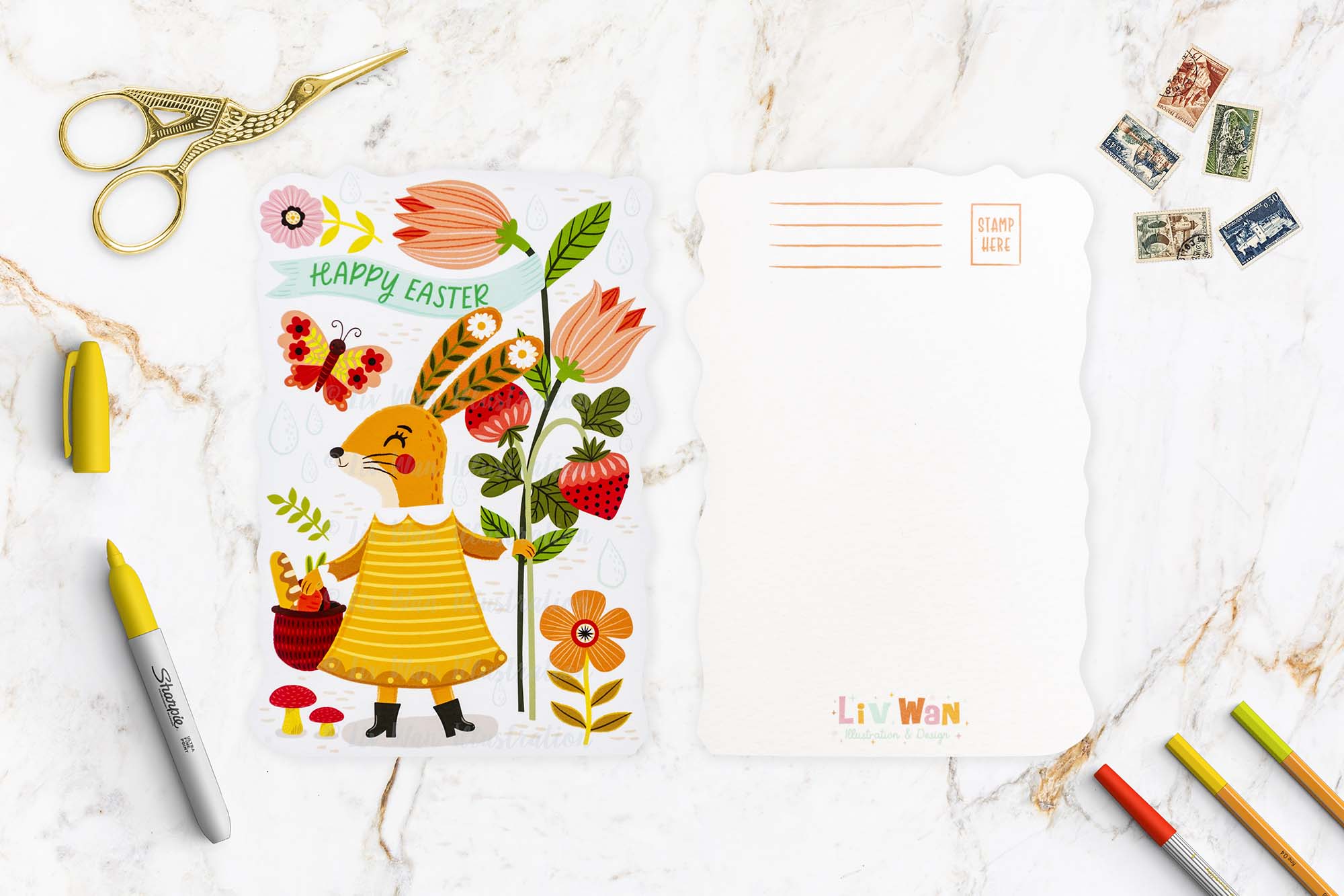 Happy Easter Flowers Postcard