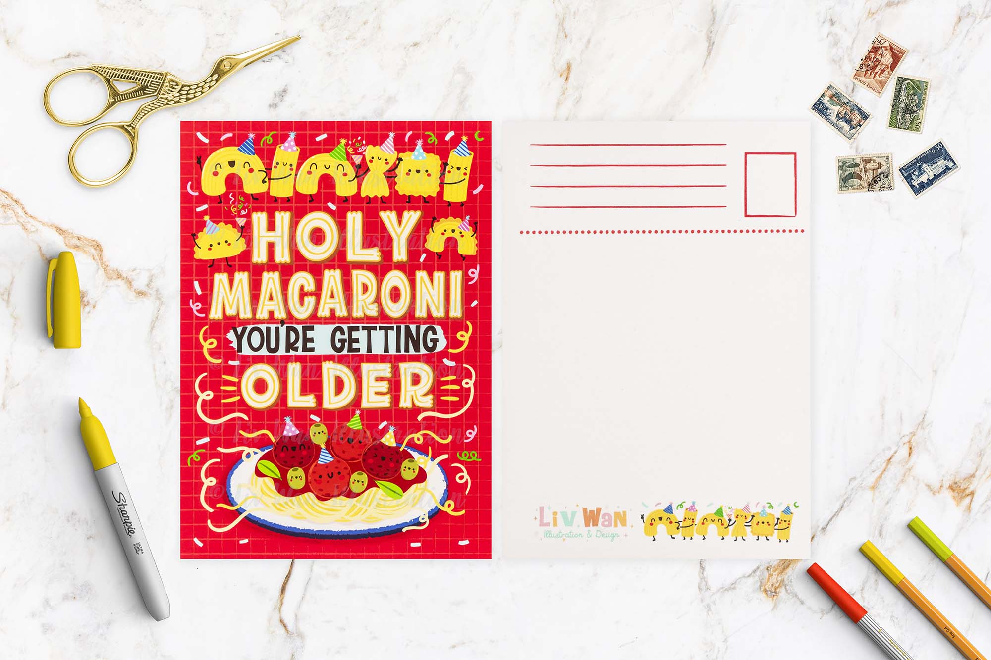 Holy Macaroni Birthday Postcard