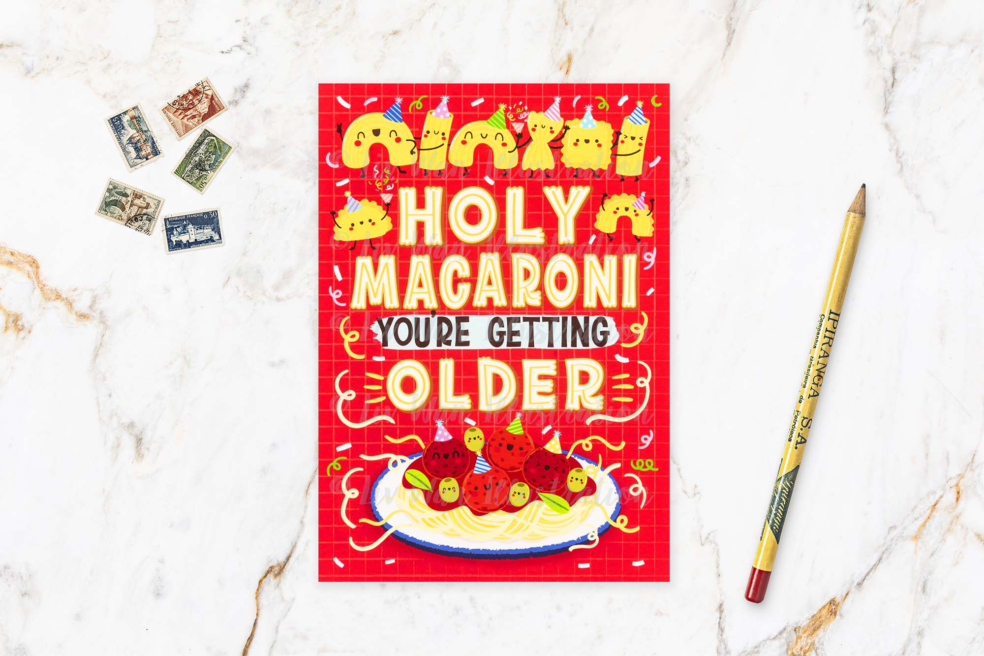 Holy Macaroni Birthday Postcard