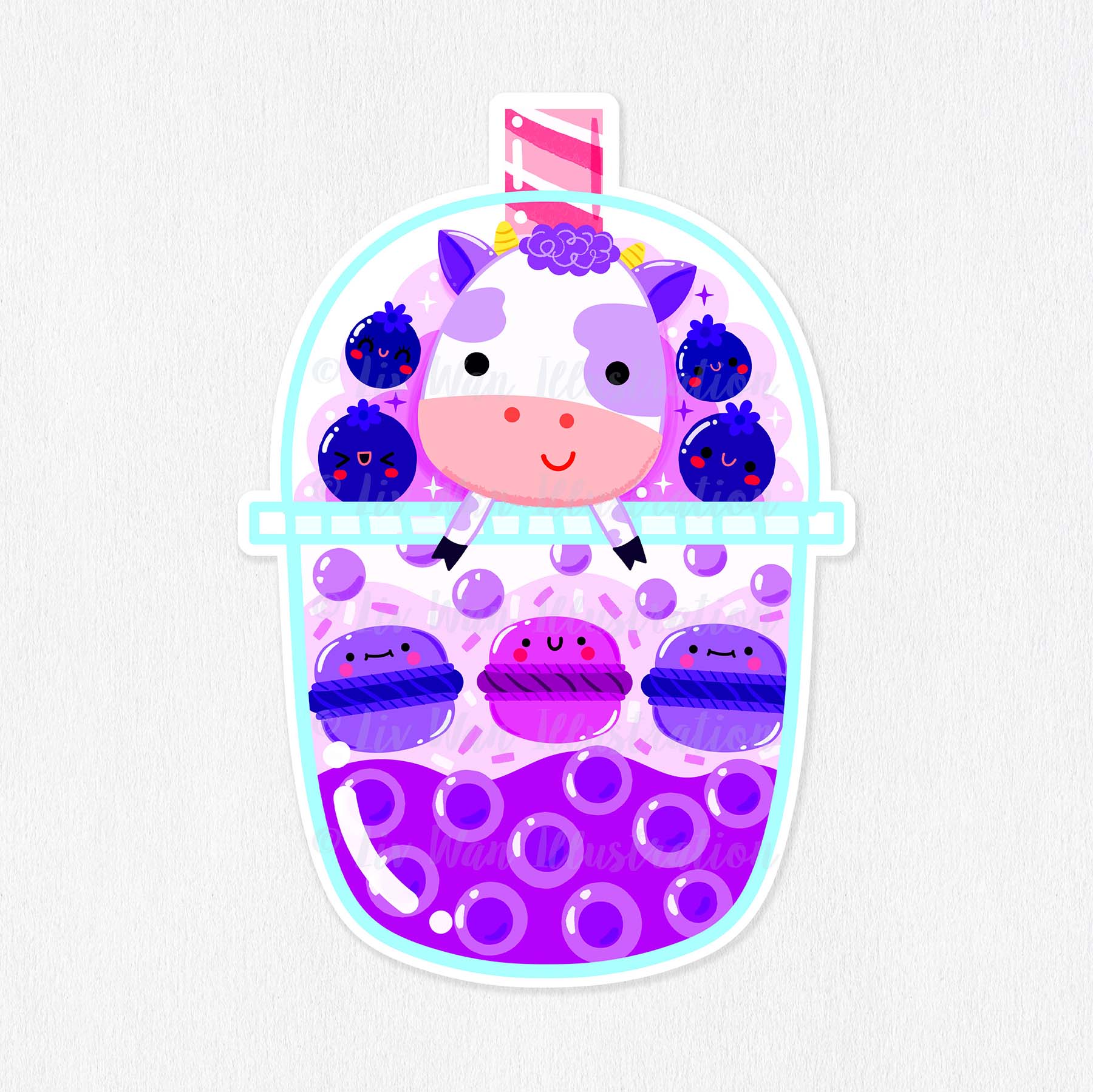 Blueberry Cow Bubble Tea Sticker