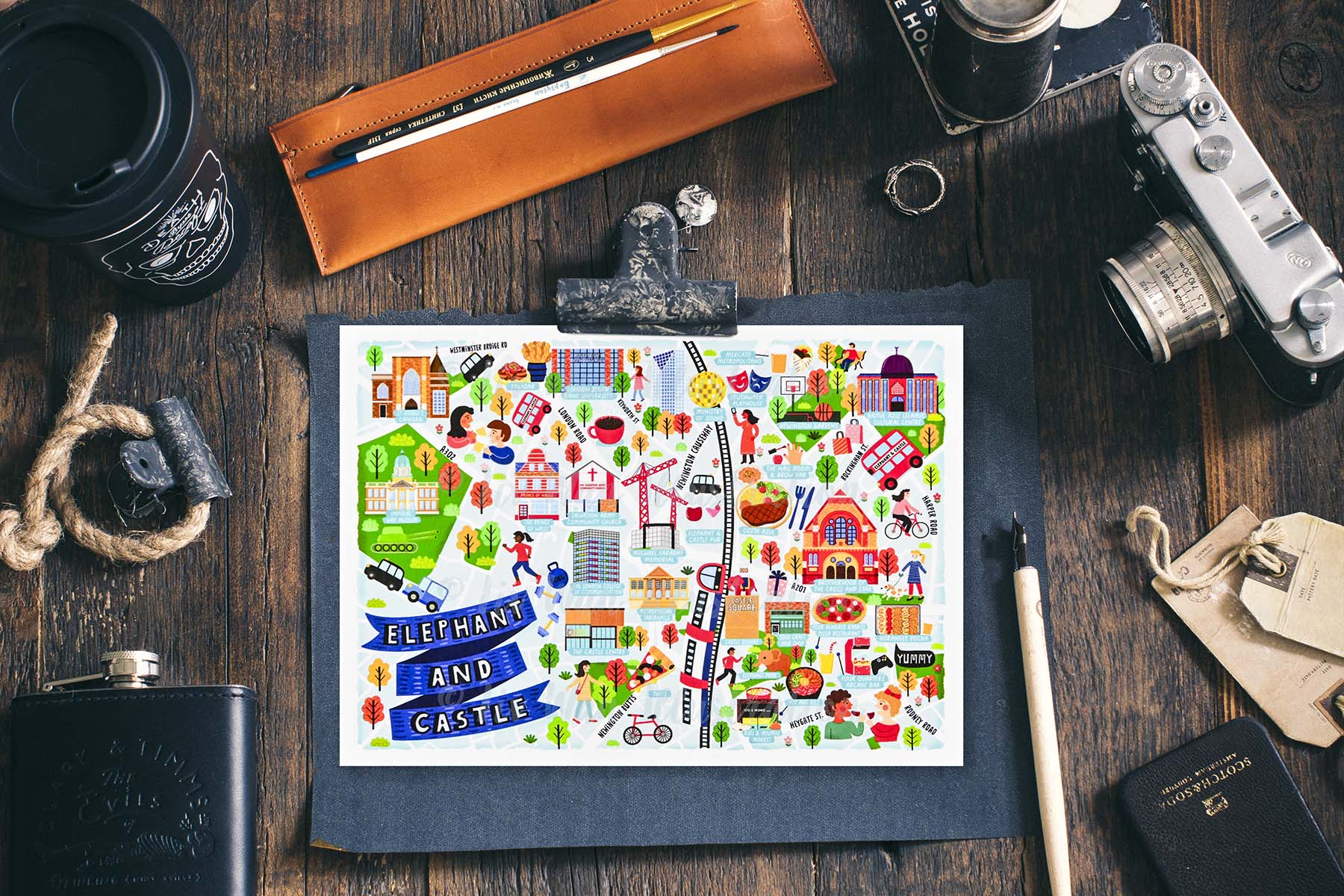 Elephant and Castle map postcard