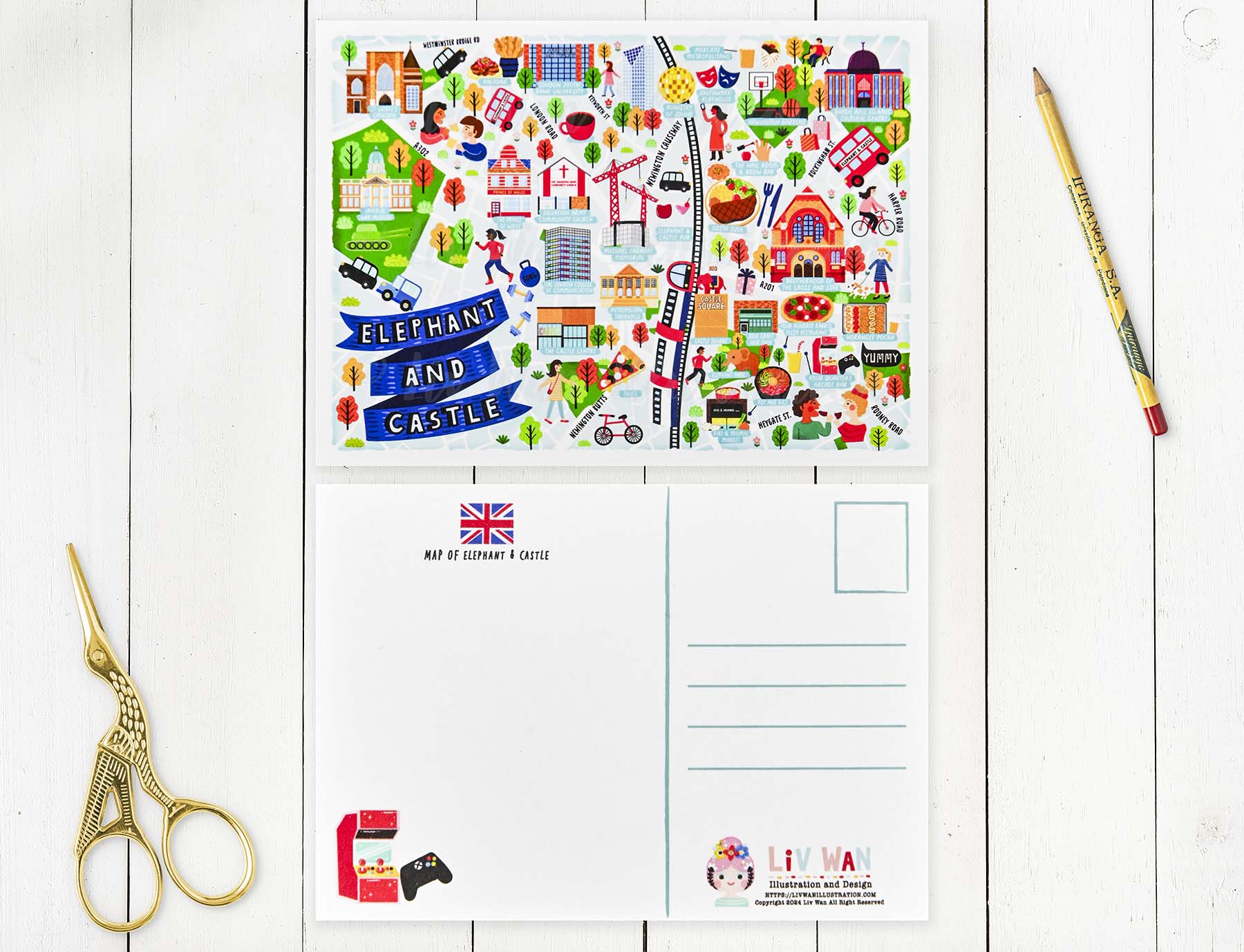 Elephant and Castle map postcard