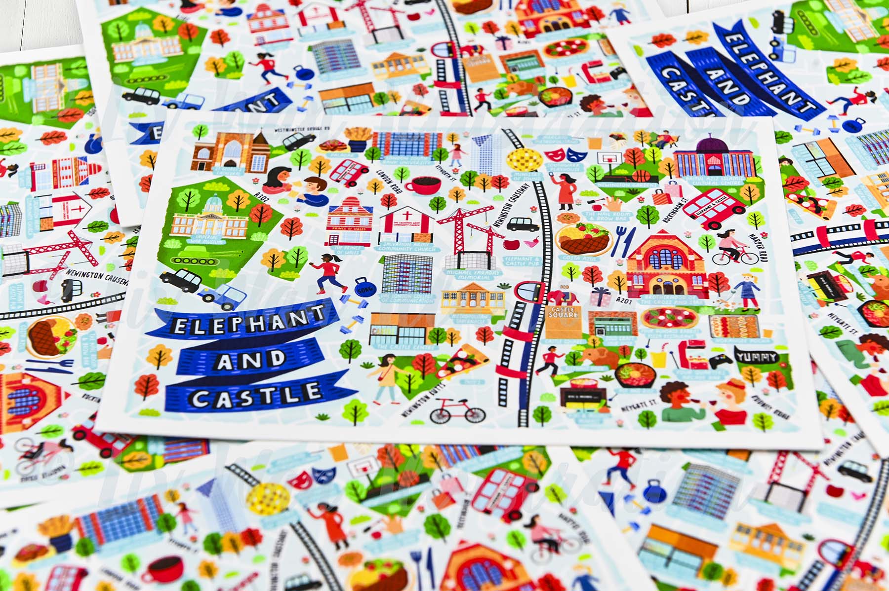 Elephant and Castle map postcard