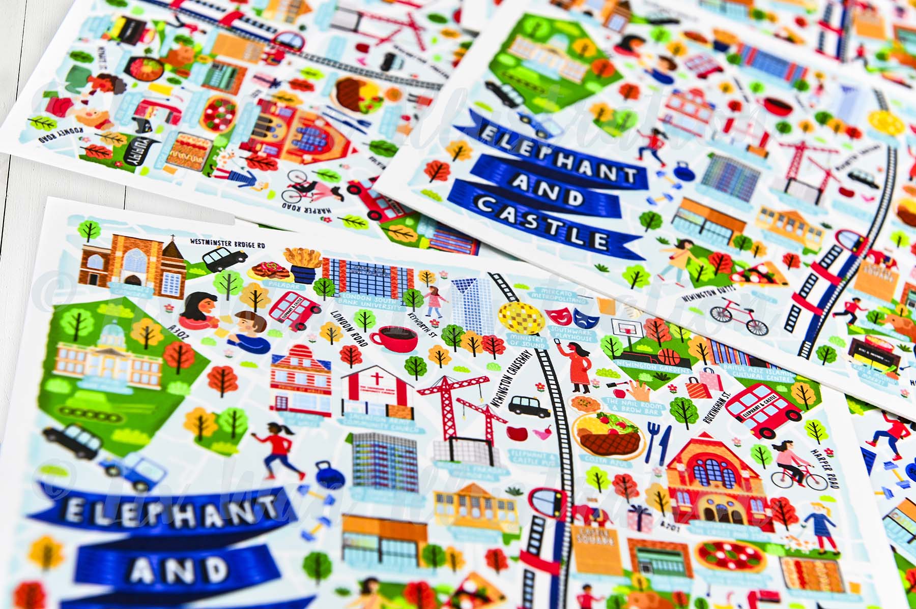 Elephant and Castle map postcard