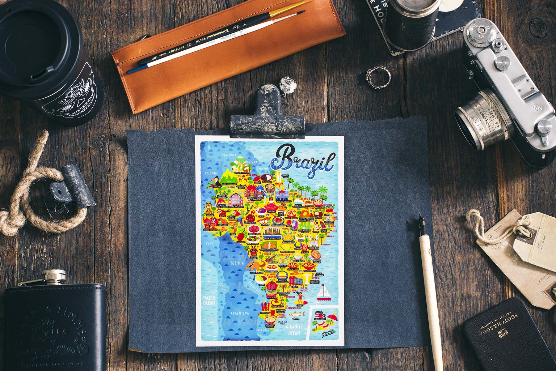 Brazil map postcard