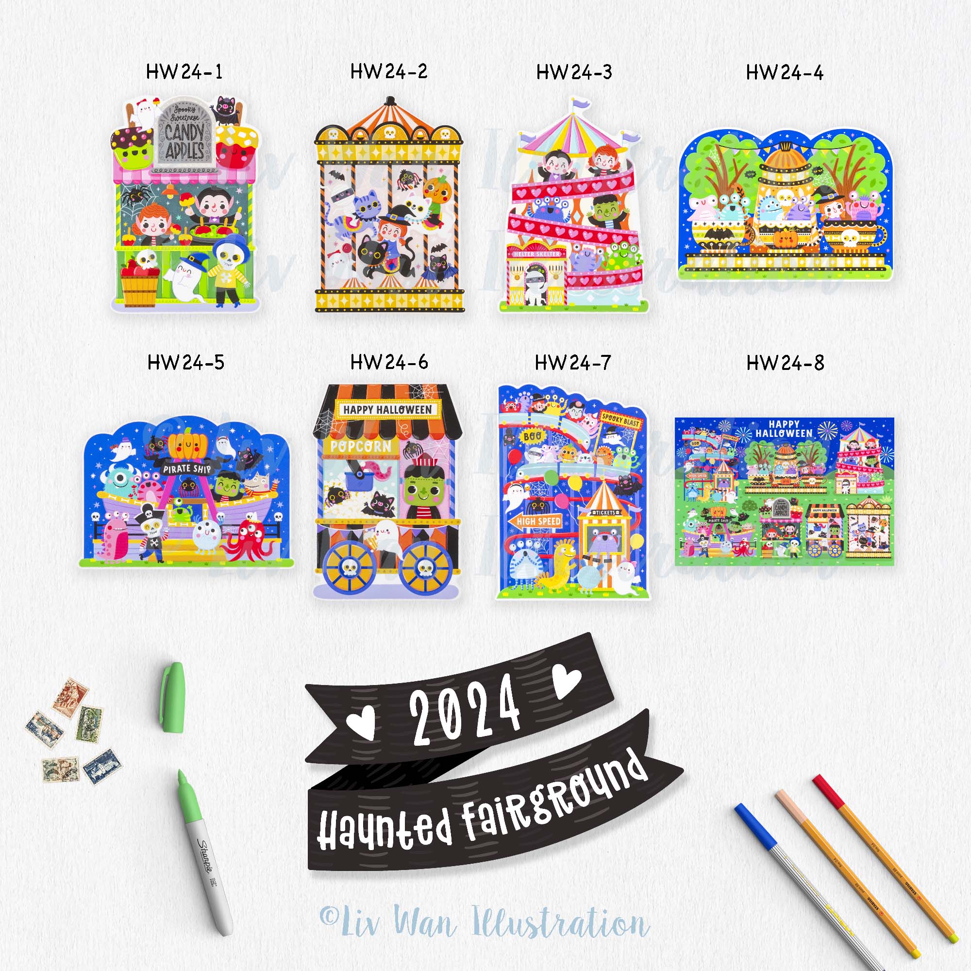 Halloween Fairground Postcard Collection