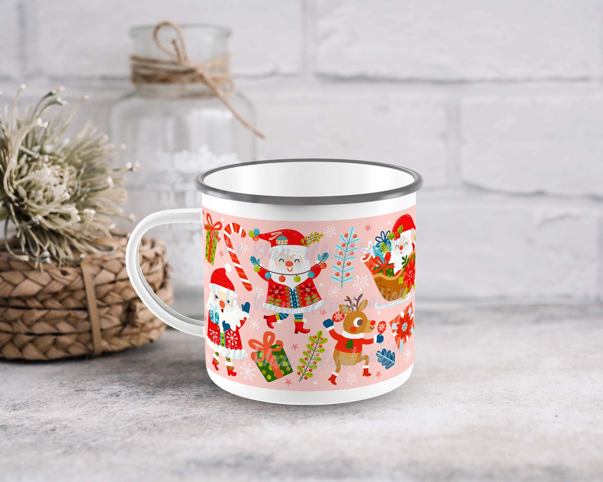 Santa Christmas Enamel Mug