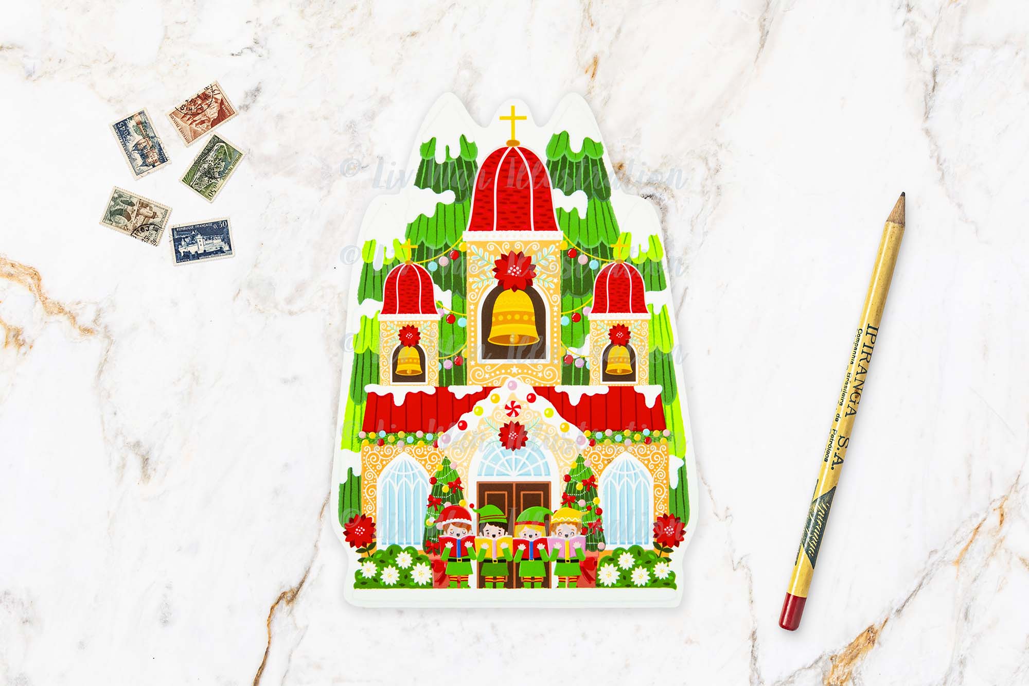 Christmas Elf Church postcard